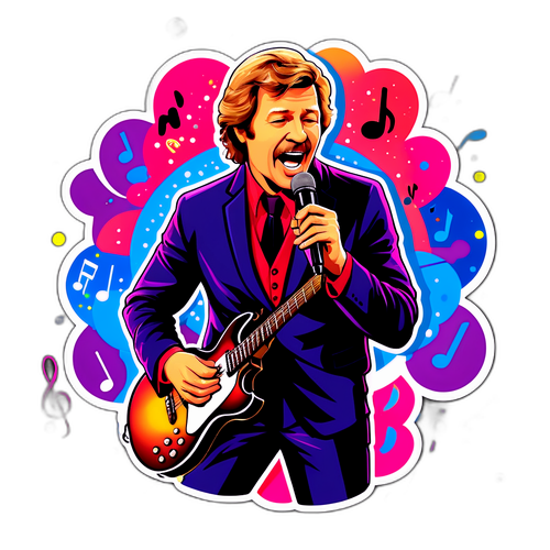 An artistisk sticker af Howard Carpendale syngende på scenen