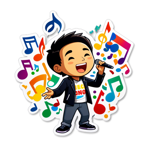 Stiker Kartun Jeffrey Kung Menyanyi Energetik