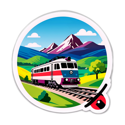 Autocollant représentant un train Ouigo traversant des paysages français