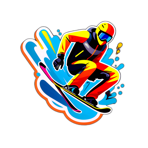 Stwórz nowoczesny, graficzny design z abstrakcyjnymi kształtami symbolizującymi ruch i prędkość w freestyle'u narciarskim.