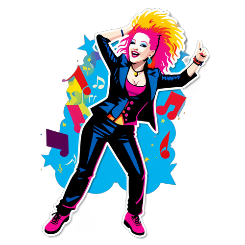 Cyndi Lauper: AExplosão de Cores e Música em uma Pose Icônica!