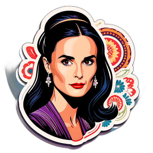 Stylizovaný portrét Demi Moore s retro prvky
