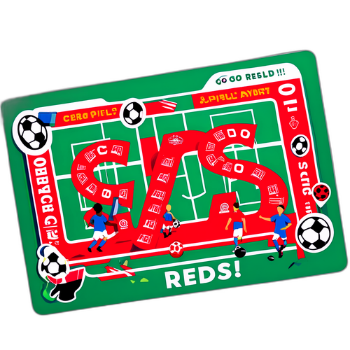 Arte de um campo de futebol com cartas e jogadores