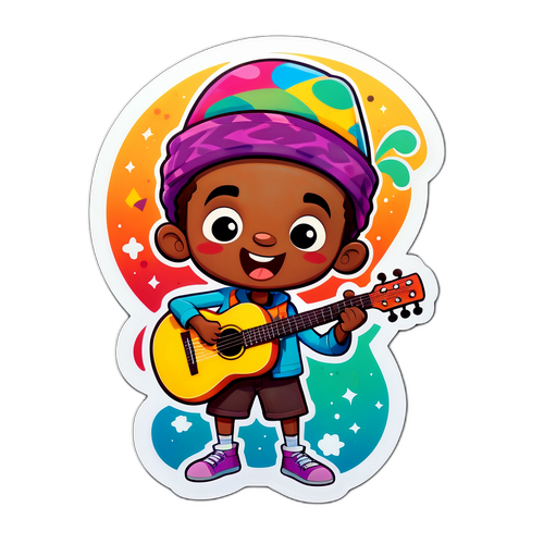 דמות קרטון whimsical עם גיטרה