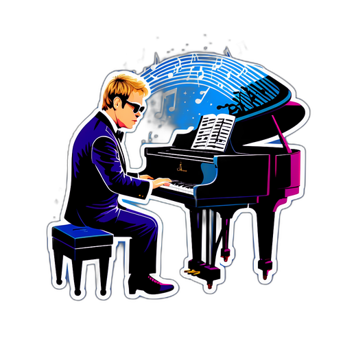 En kunstnerisk repræsentation af Elton John ved klaveret