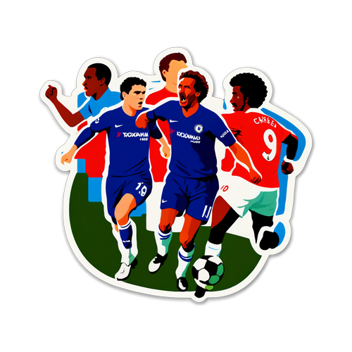 สติกเกอร์ที่มีภาพการแข่งขันประวัติศาสตร์เชลซี vs แมนฯ ยูไนเต็ด