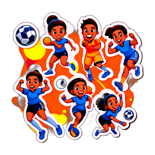 Gøyale tegneserieskikkelser av Estavana Polman i håndballposisjoner