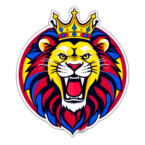 Cirkulär klistermärke med ett vrålande lejon