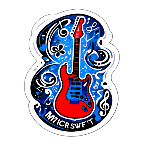 Un sticker cu o chitară și note muzicale