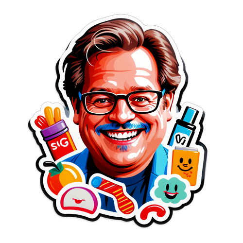 Sticker van Marc Coucke met zijn kenmerkende glimlach