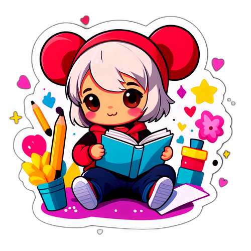 かわいいキャラクターが友達と一緒にノートに絵を描いている