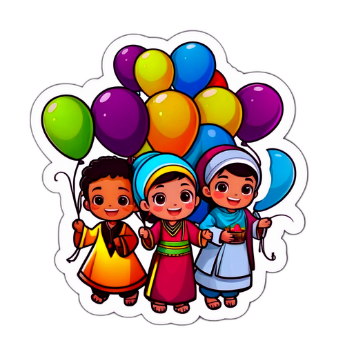 Stiker Anak-anak Merayakan Eid al-Adha