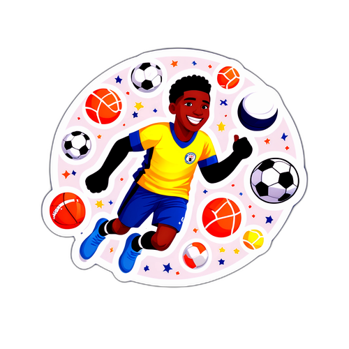 Leuke illustratieve sticker van Osimhen met voetballen