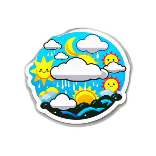 Cute na Cartoon Style na Sticker ng Mga Icon ng Panahon