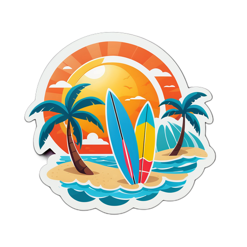 Pemandangan Pantai dengan Matahari Berbingkai Cermin Mata