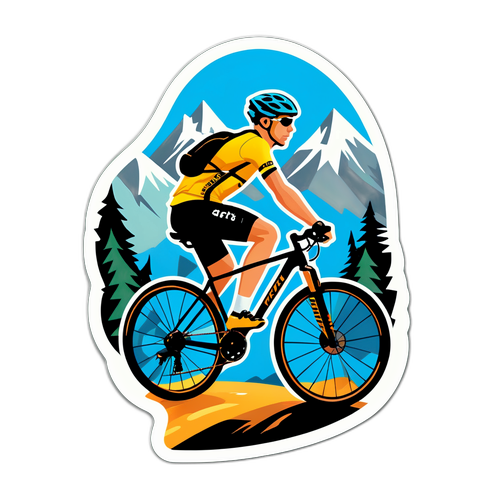 Sticker van Wout van Aert op zijn fiets in de bergen met inspirerende quote