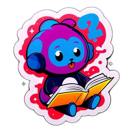 Sticker van Kaat die een quizvraag leest