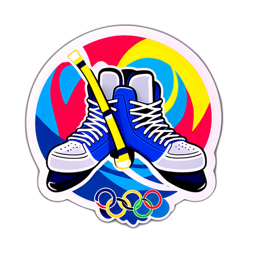 Μια περίεργη εικονογράφηση εξοπλισμού χόκεϊ επί πάγου με συνδυασμένα Ολυμπιακά δαχτυλίδια για το γεγονός του 2026