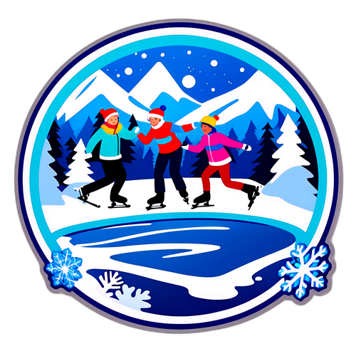 Malikhain na Sticker ng Ice Skating sa Taglamig