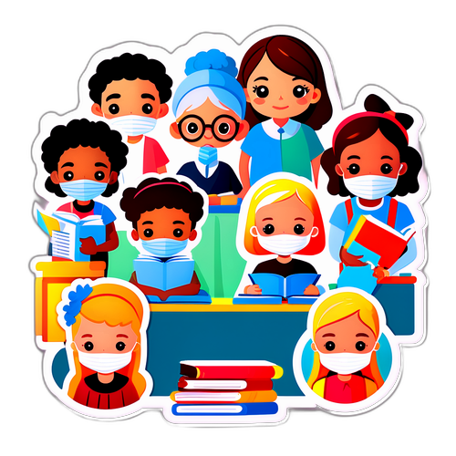 Sticker cu oameni de diverse vârste protestând pașnic pentru educație