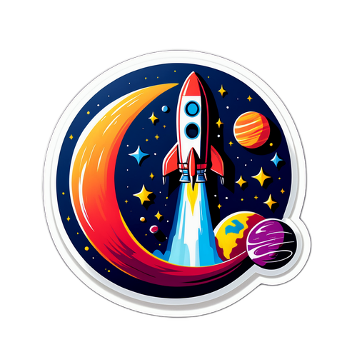 우주 탐사를 상징하는 로켓과 행성 일러스트
