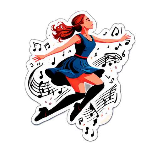 Анастасія Губанова, що виконує елегантний стрибок з музичними нотами