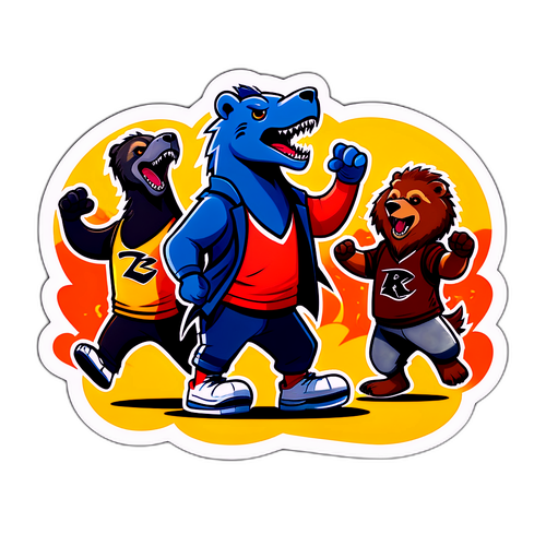 Masayang Kartun ng Raptors at Grizzlies na Nagsasayaw