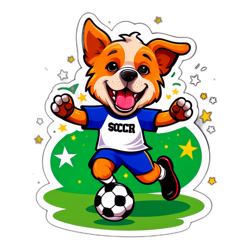 Stickers Divertenti di un Cane che Gioca a Calcio