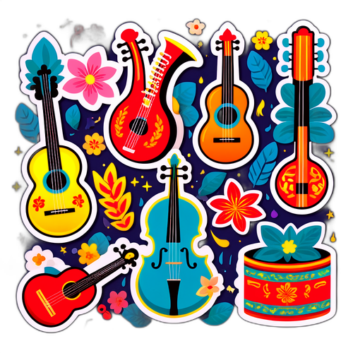 Thiết kế sticker trang trí Tết với nhạc cụ dân tộc