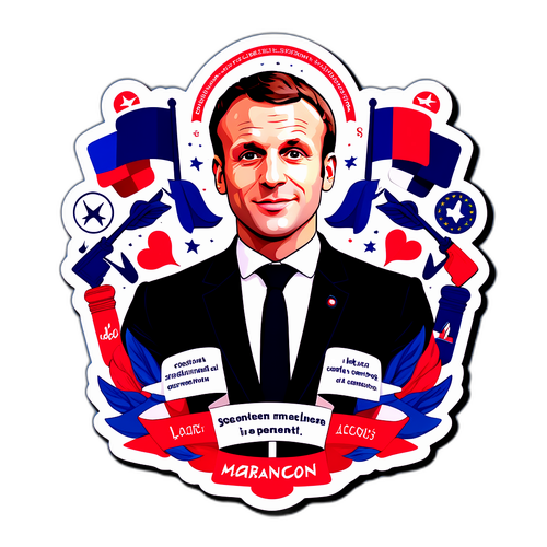 Sticker van Emmanuel Macron met een leiderschapsquote