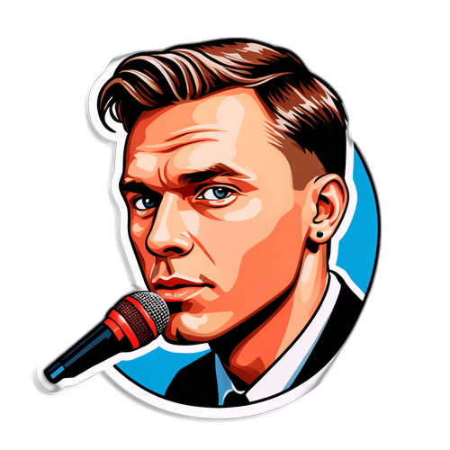 Наклейка с портретом Стаса Пьехи в музыкальном стиле