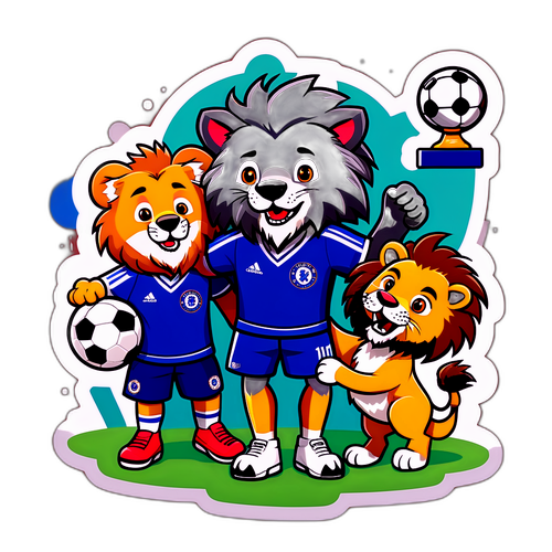 Reka Bentuk Kartun Mesra Wolf dan Singa Chelsea