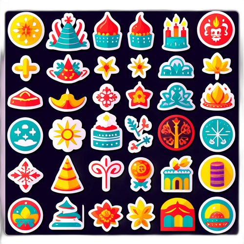 전통 명절을 위한 다양한 심볼 스티커