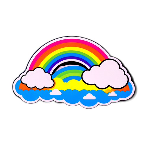 Наклейка с веселыми облаками и яркой радугой
