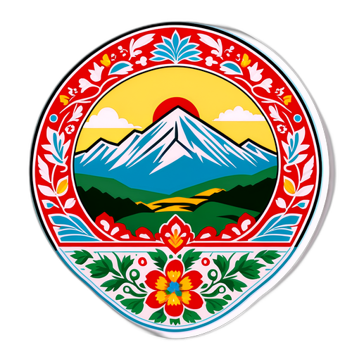 Візерунок традиційної болгарської вишивки на фоні силуетів грузинських гір