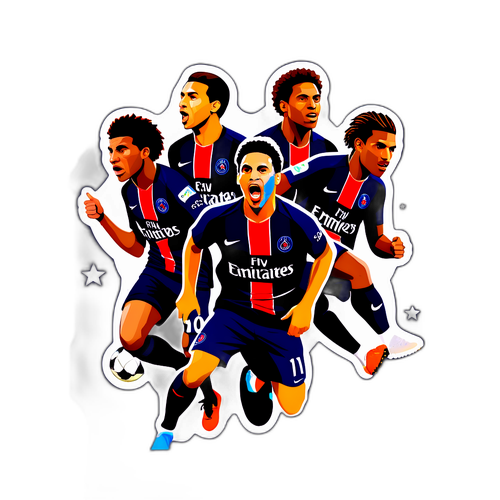파리 생제르맹 선수들의 역동적인 포즈 스티커 디자인