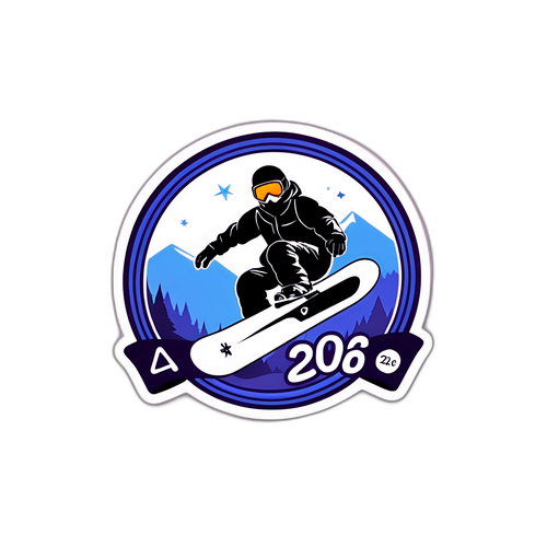 Minimalist Snowboard Aufkleber mit dem Datum "2026"