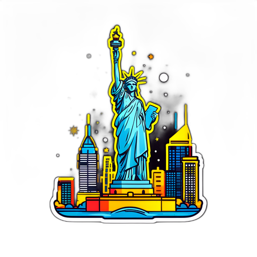 Manhattani Skyline és Szabadság Szobor Éjjeli Fényekben