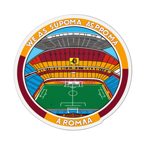 Nálepka s outlineem stadionu v Neapoli a nápisem "Podporujeme A.S. Řím!"