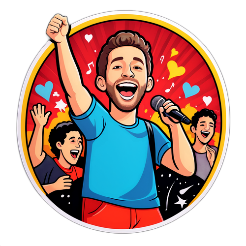 Fröhlicher Aufkleber von Ben Zucker auf der Bühne