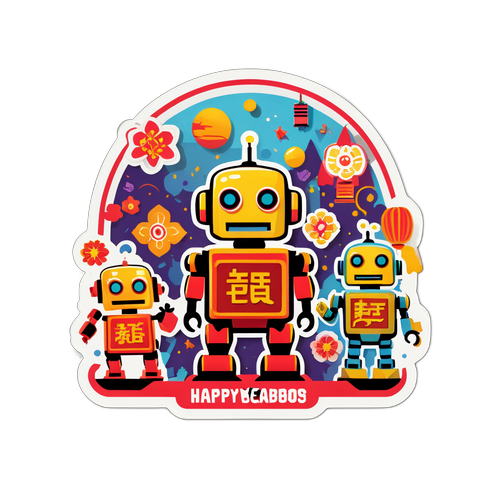 机器人春节快乐贴纸
