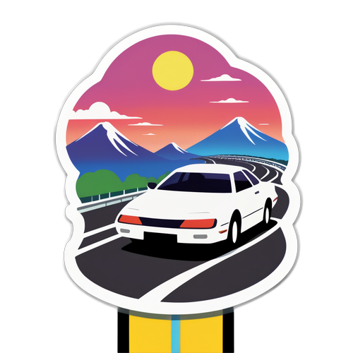 明神高速道路の風景を背景にしたカーイラスト