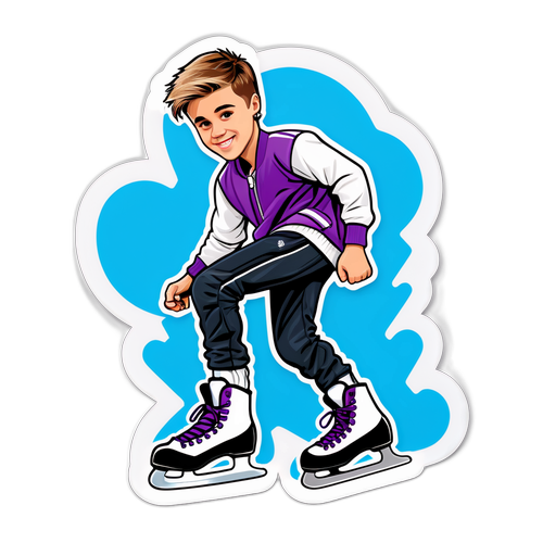 Leuke en trendy sticker van Justin Bieber op schaatsen