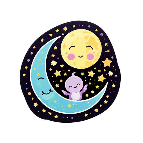 Karakter Bulan dan Bintang yang Ceria