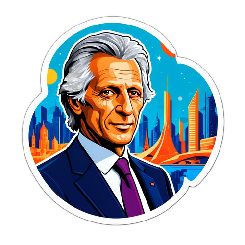 Sticker artistique représentant Dominique de Villepin comme un leader visionnaire pour 2027