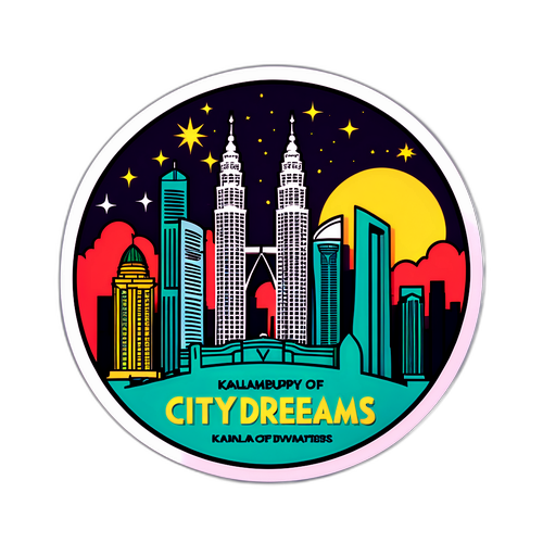 Realistyczna ilustracja Kuala Lumpur z ikoną Wież Petronasa i hasłem 'Miasto Marzeń!'