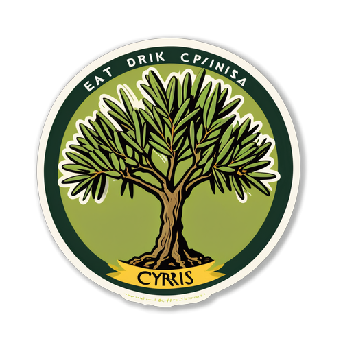 Sticker met een olijfboom die Cyprus symboliseert
