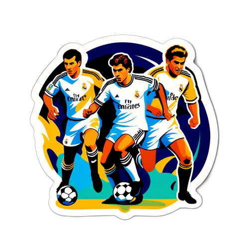 Retro fotbalová scéna s legendárními hráči Real Madrid