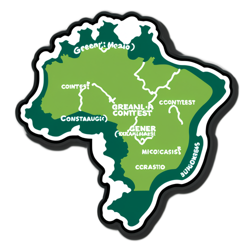 Desenho de um mapa do Brasil com locais dos exames do concurso do ICMBio, destacando a frase 'Concurso Mais Verde!'