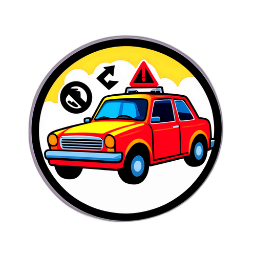 Sticker xe ô tô di chuyển trên đường với biểu tượng an toàn giao thông